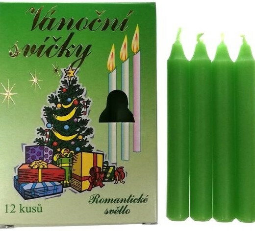 Romantické světlo Vánoční svíčky v krabičce Zelené 12 ks/bal