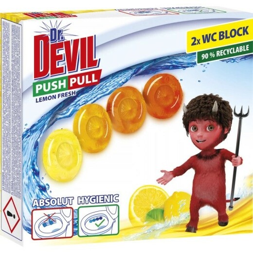 Dr. Devil WC Push Pull Gel Lemon Fresh WC blok bez košíku 2 × 20