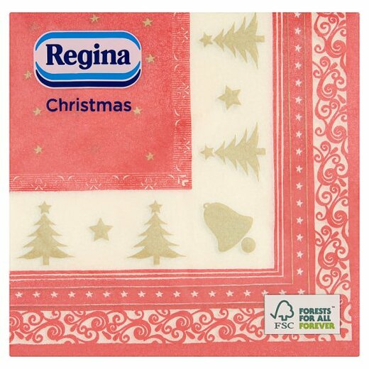 Regina Vánoční papírové ubrousky 1vrstvé 33x33 cm Červené 20 ks